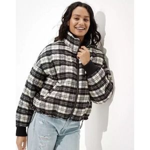American Eagle Reversible Puffer Padded Quilted Jacket Cropped Size M